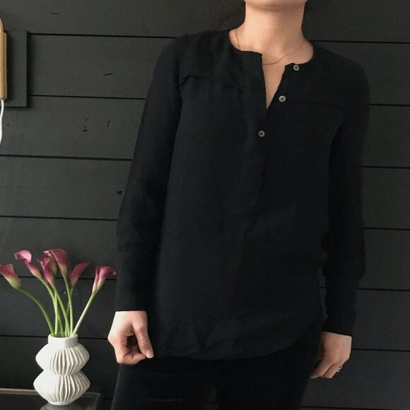 J Crew long sleeve viscose blouse button down black size 2 long sleeve Top party - Picture 8 of 10
